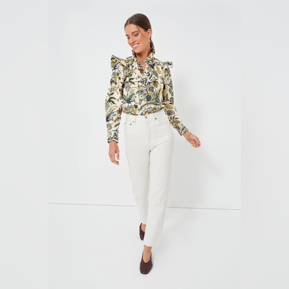 Tuckernuck Floral Ruffle Blouse - Cream and Green - Picture 2 of 16